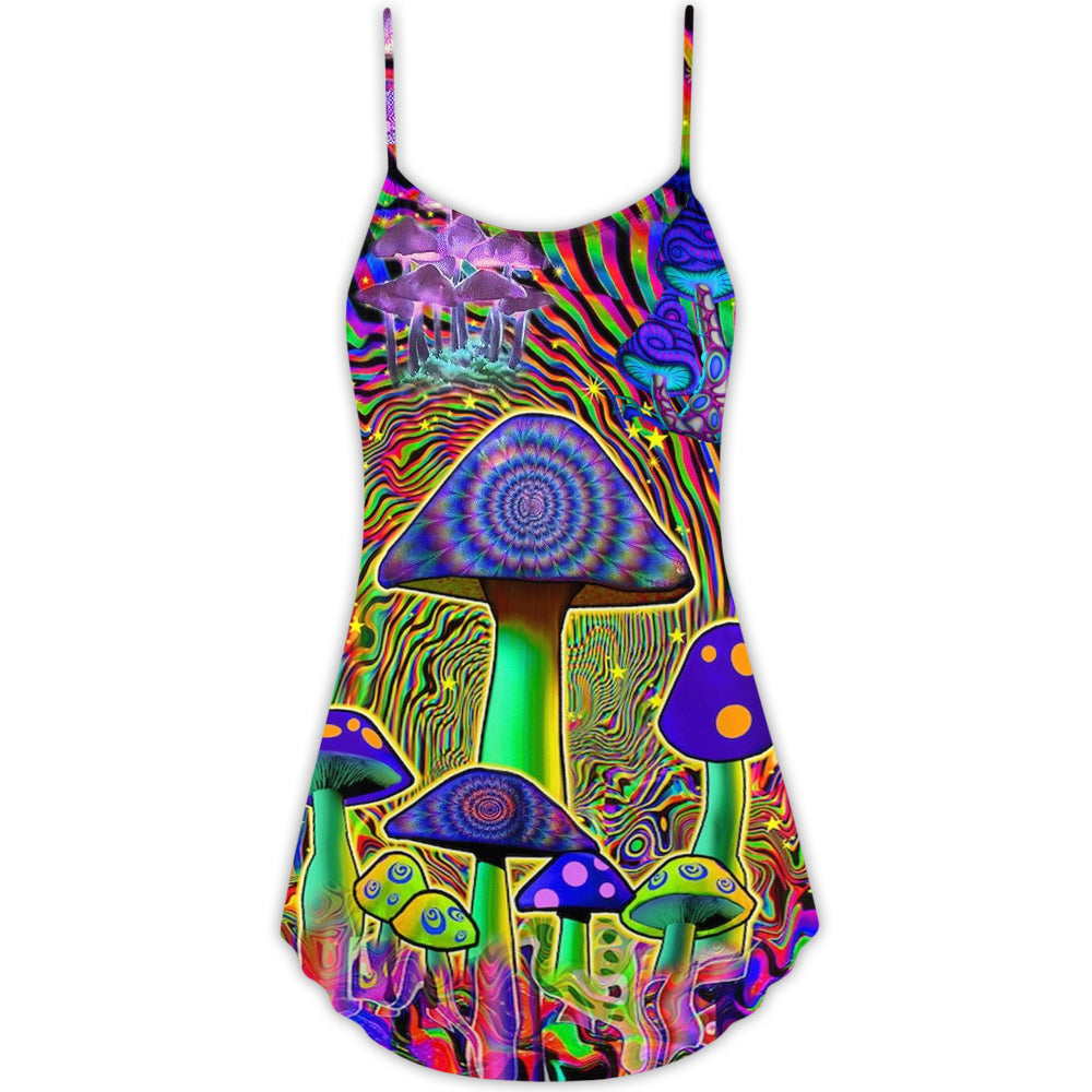 Hippie Mushroom Magic Style – Women's Summer Sleeveless V-Neck Camisole Dress