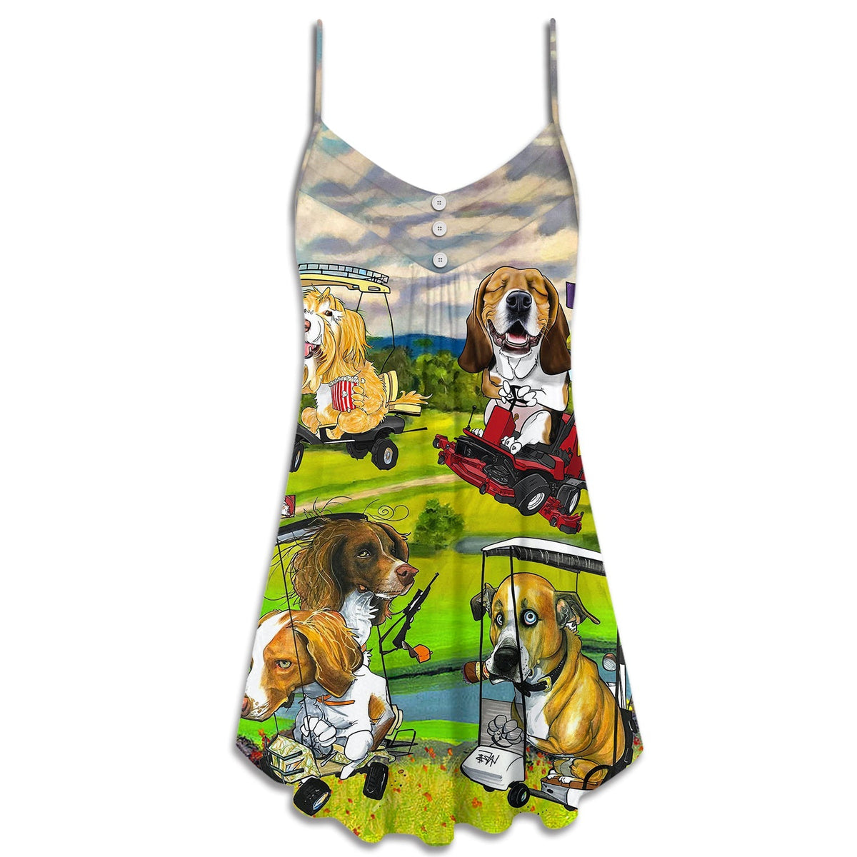 Golf Dog Driving Cart – Women's Summer Sleeveless V-Neck Camisole Dress