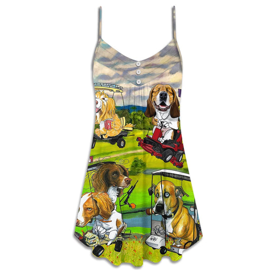 Golf Dog Driving Cart – Women's Summer Sleeveless V-Neck Camisole Dress