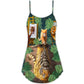 Cat And Tiger Tropical Leaves – Women's Summer Sleeveless V-Neck Camisole Dress