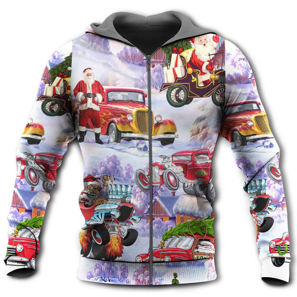 Santa Hot Rod Christmas Tree Style - 3D Hoodie