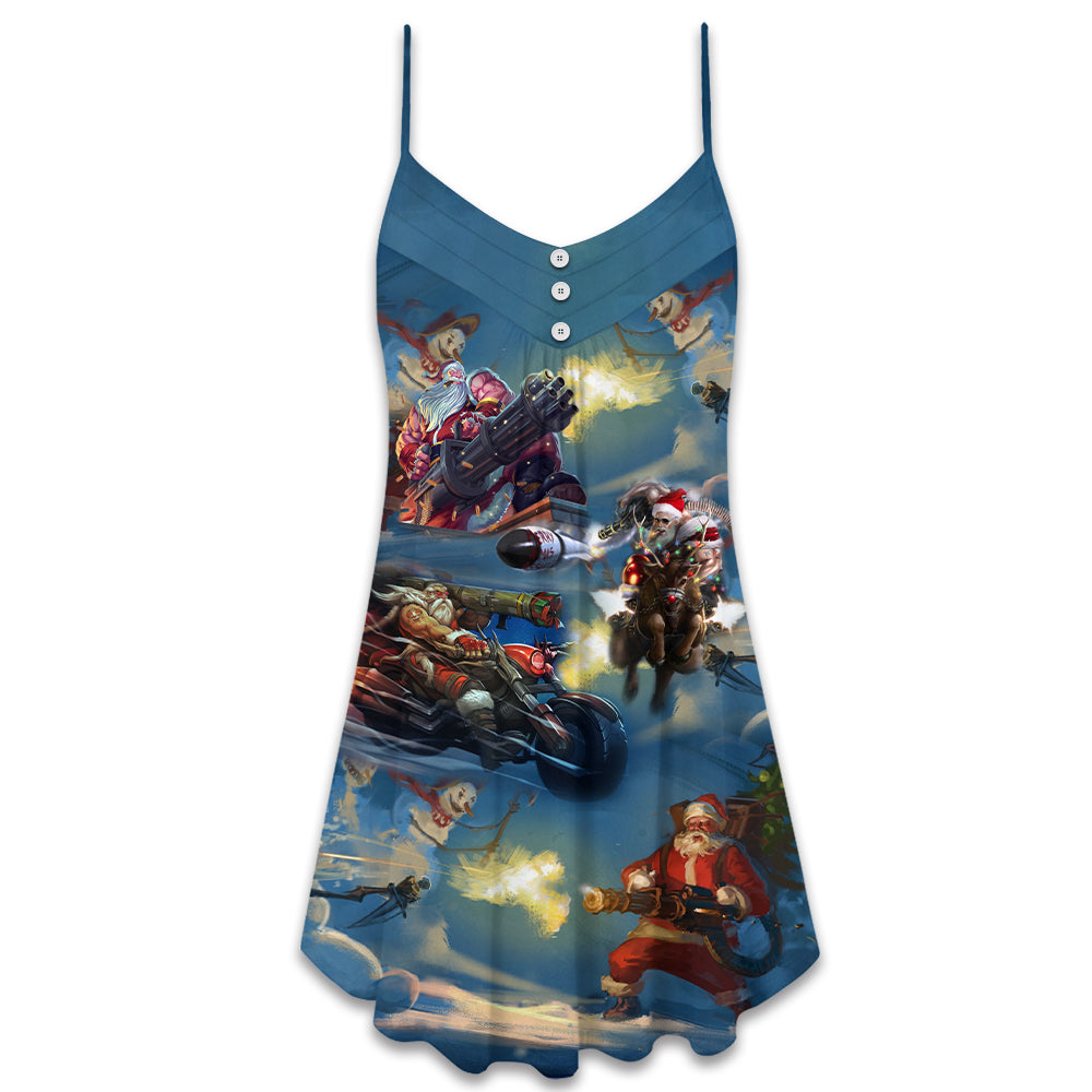 Christmas Santa Winter Battle Scene – Women's Summer Sleeveless V-Neck Camisole Dress