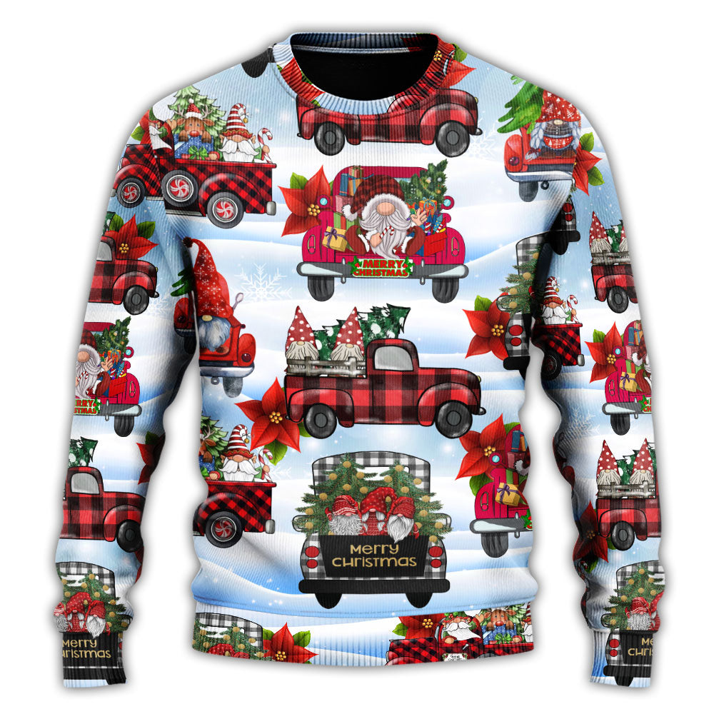 Gnome And Christmas Truck Merry Xmas – Sweater - Ugly Christmas Sweater