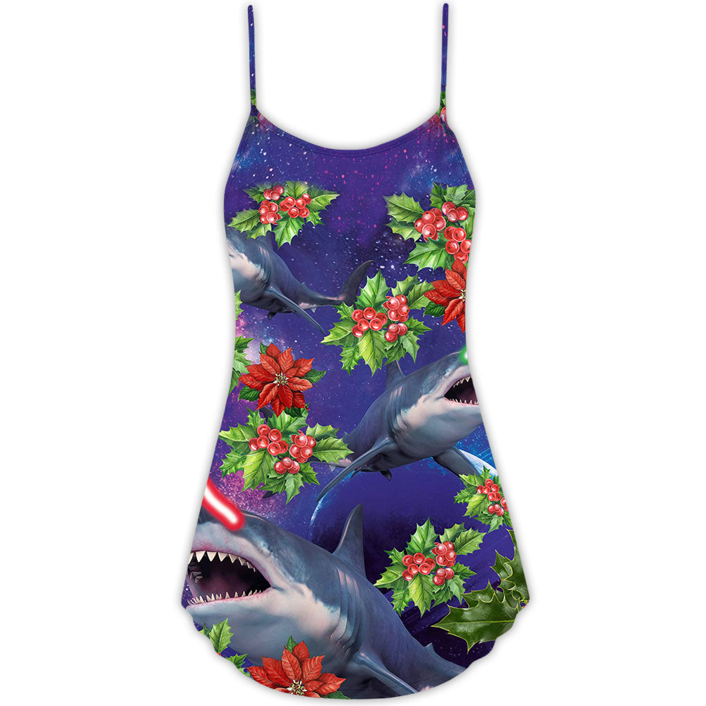 Shark Lazy Eyes Christmas Fun – Women's Summer Sleeveless V-Neck Camisole Dress