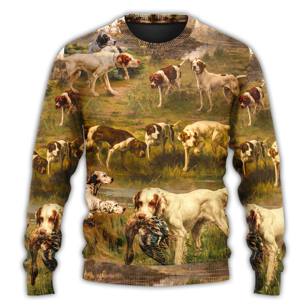 Hunting Dog And Duck Art Style – Sweater - Ugly Christmas Sweater