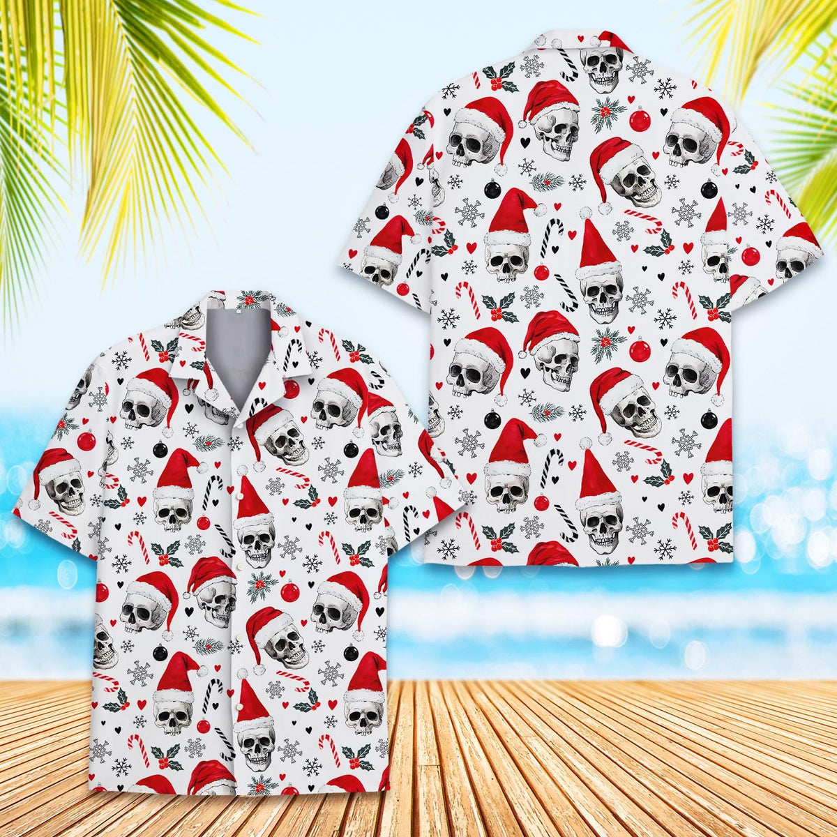 Christmas Skull Santa Hat Candy Cane Gothic – Hawaiian Shirt