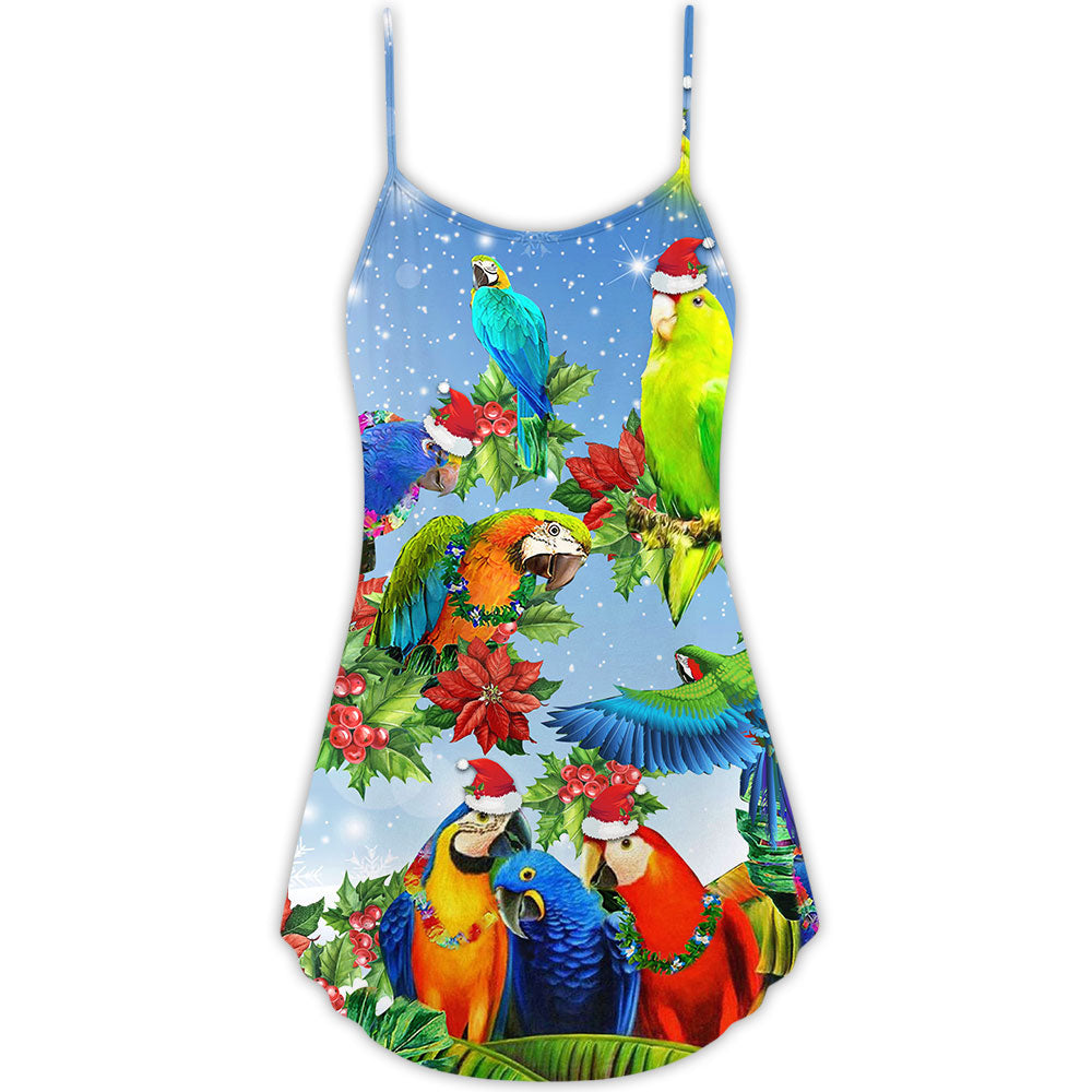 Parrot Couple Merry Christmas – Women's Summer Sleeveless V-Neck Camisole Dress
