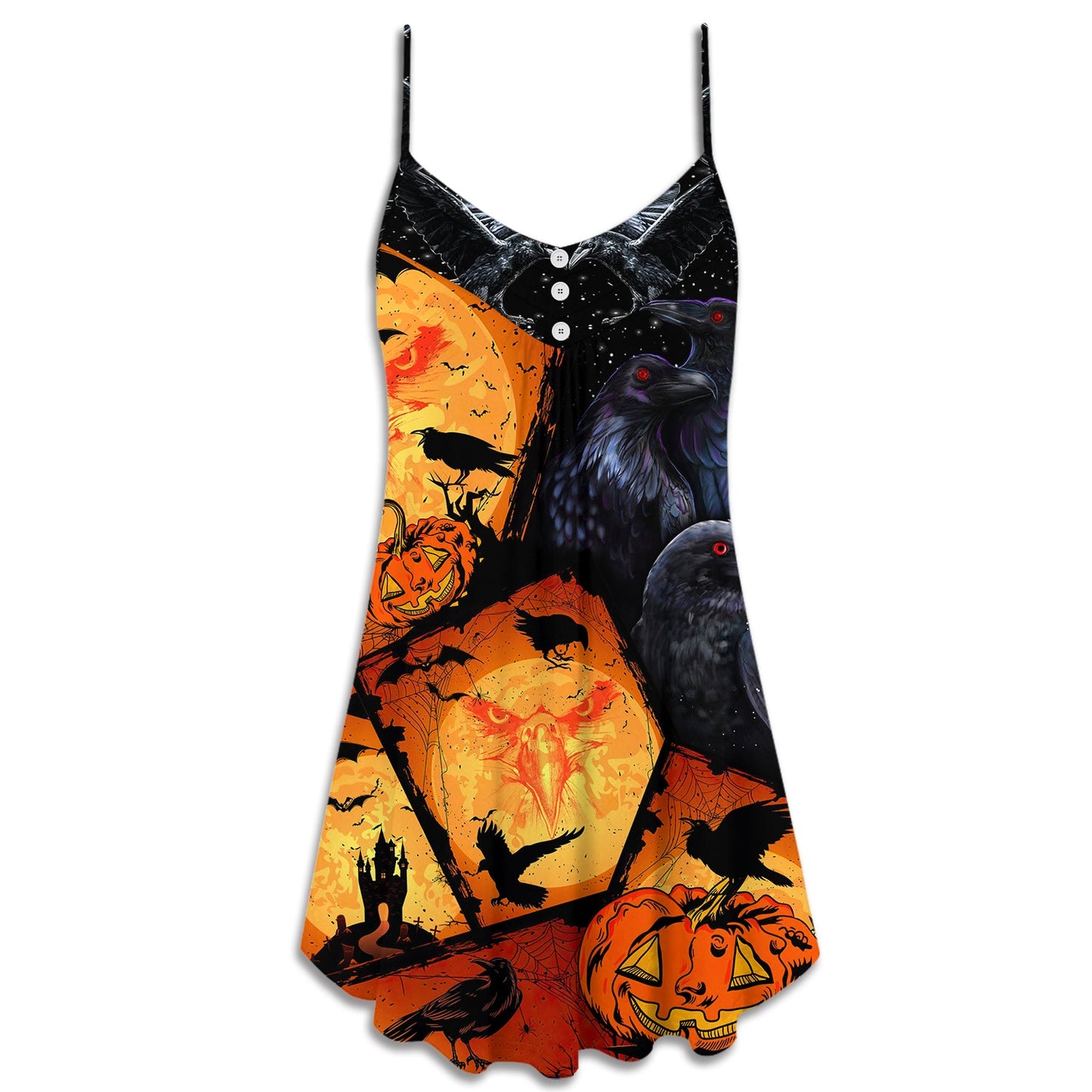 Halloween Raven Pumpkin Scary – Women's Summer Sleeveless V-Neck Camisole Dress