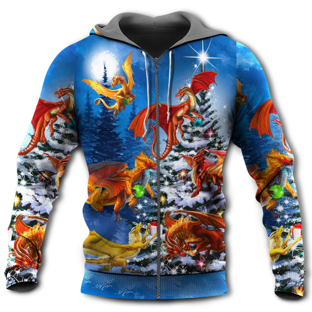 Christmas Dragon Family Love Light Art - Hoodie