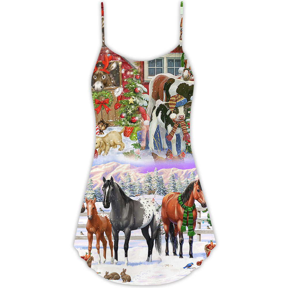 Farm Merry Christmas – Women's Summer Sleeveless V-Neck Camisole Dress