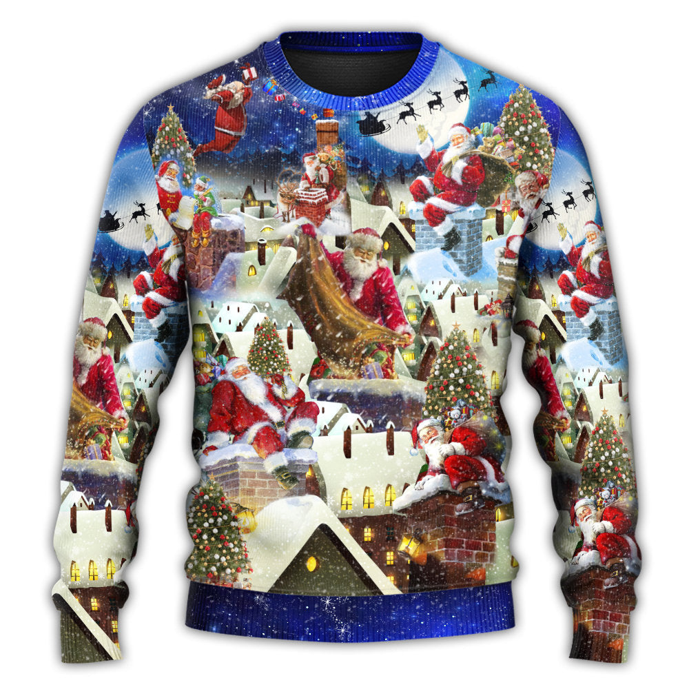 Christmas Rooftop Santa Busy Night – Sweater - Ugly Christmas Sweater