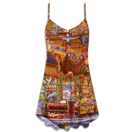 Christmas Santa Happiness Train – Women's Summer Sleeveless V-Neck Camisole Dress