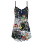 Christmas Skull Dancing Holiday – Women's Summer Sleeveless V-Neck Camisole Dress