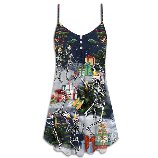 Christmas Skull Dancing Holiday – Women's Summer Sleeveless V-Neck Camisole Dress