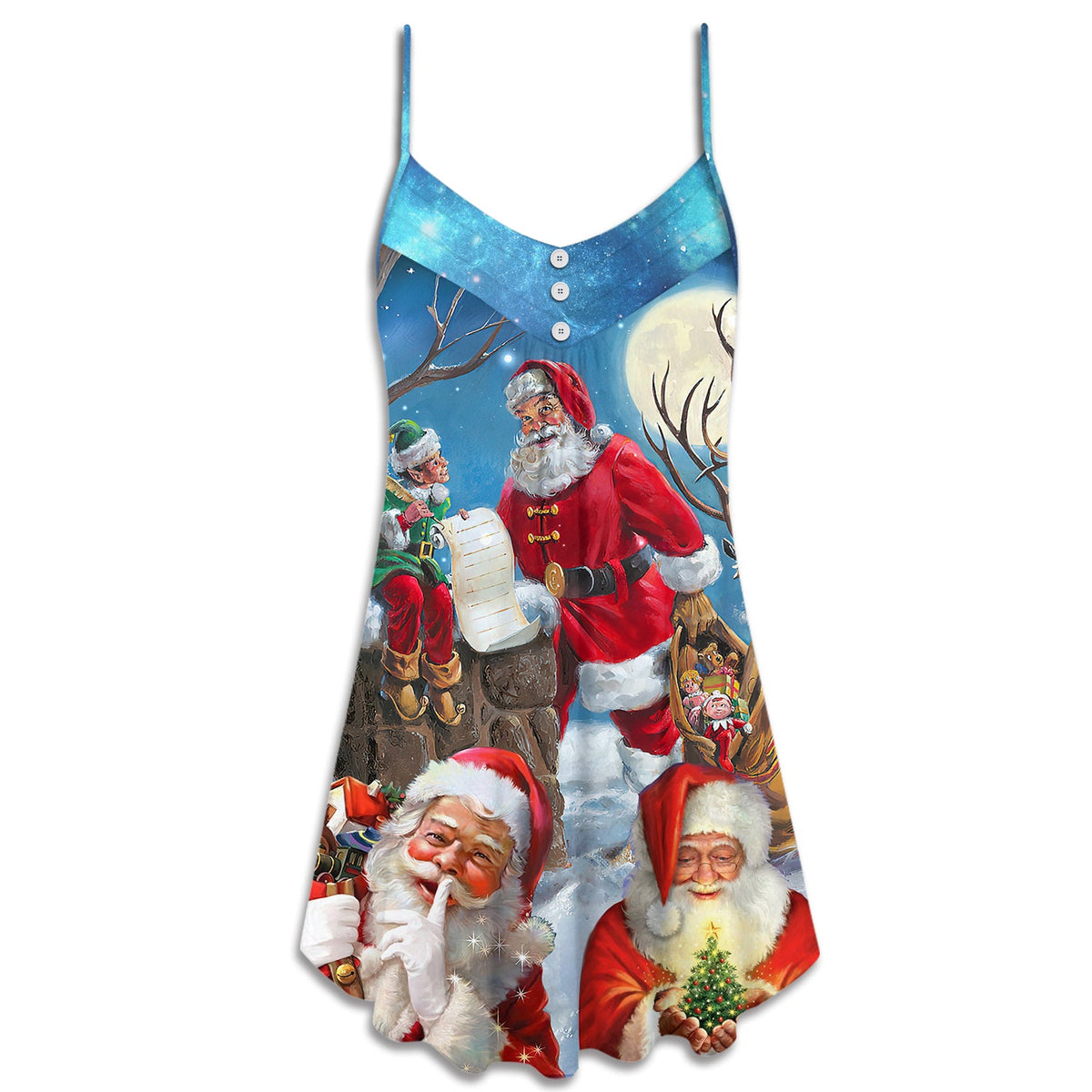Funny Santa Elf Christmas Sky – Women's Summer Sleeveless V-Neck Camisole Dress