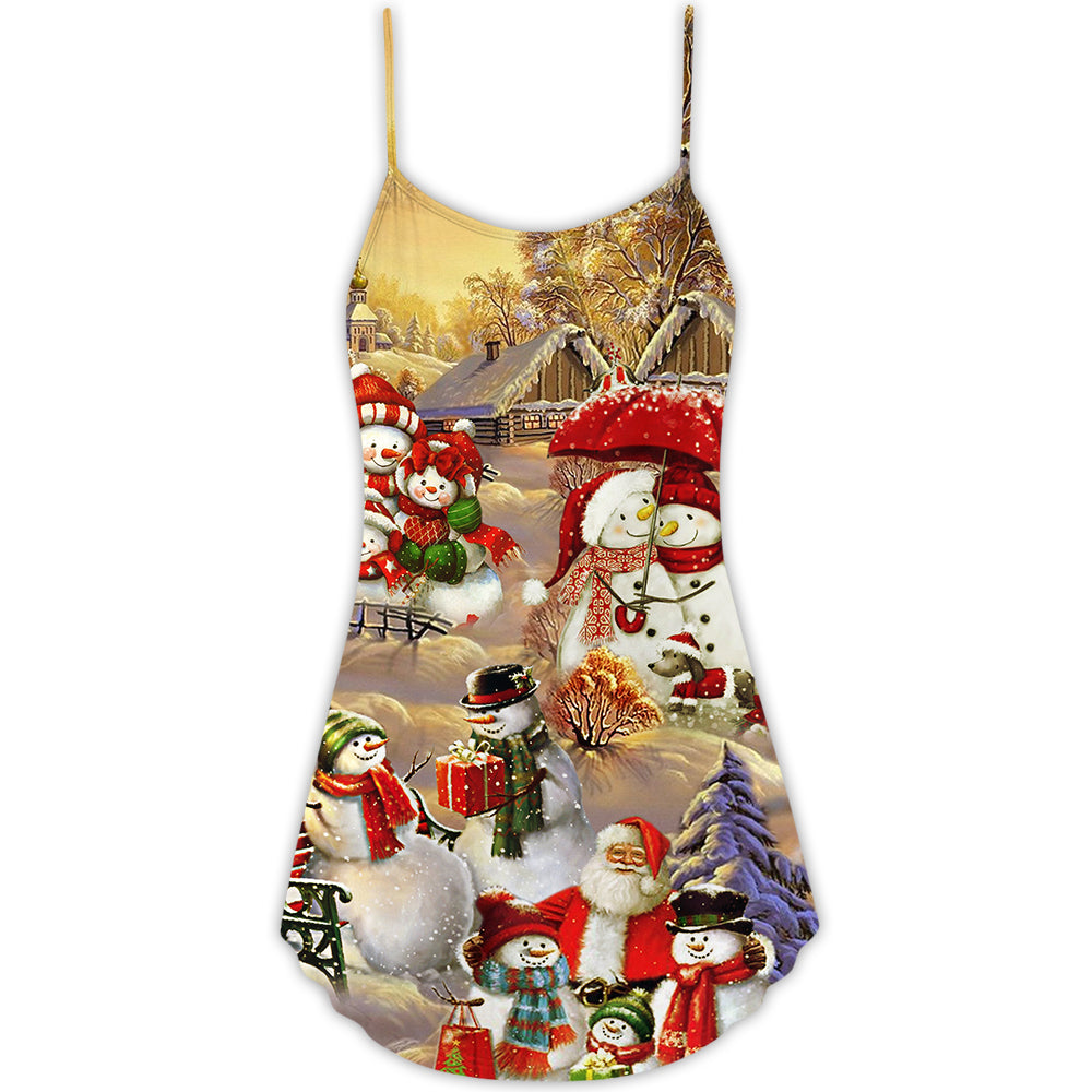 Christmas Snowman Couple Love – Women's Summer Sleeveless V-Neck Camisole Dress