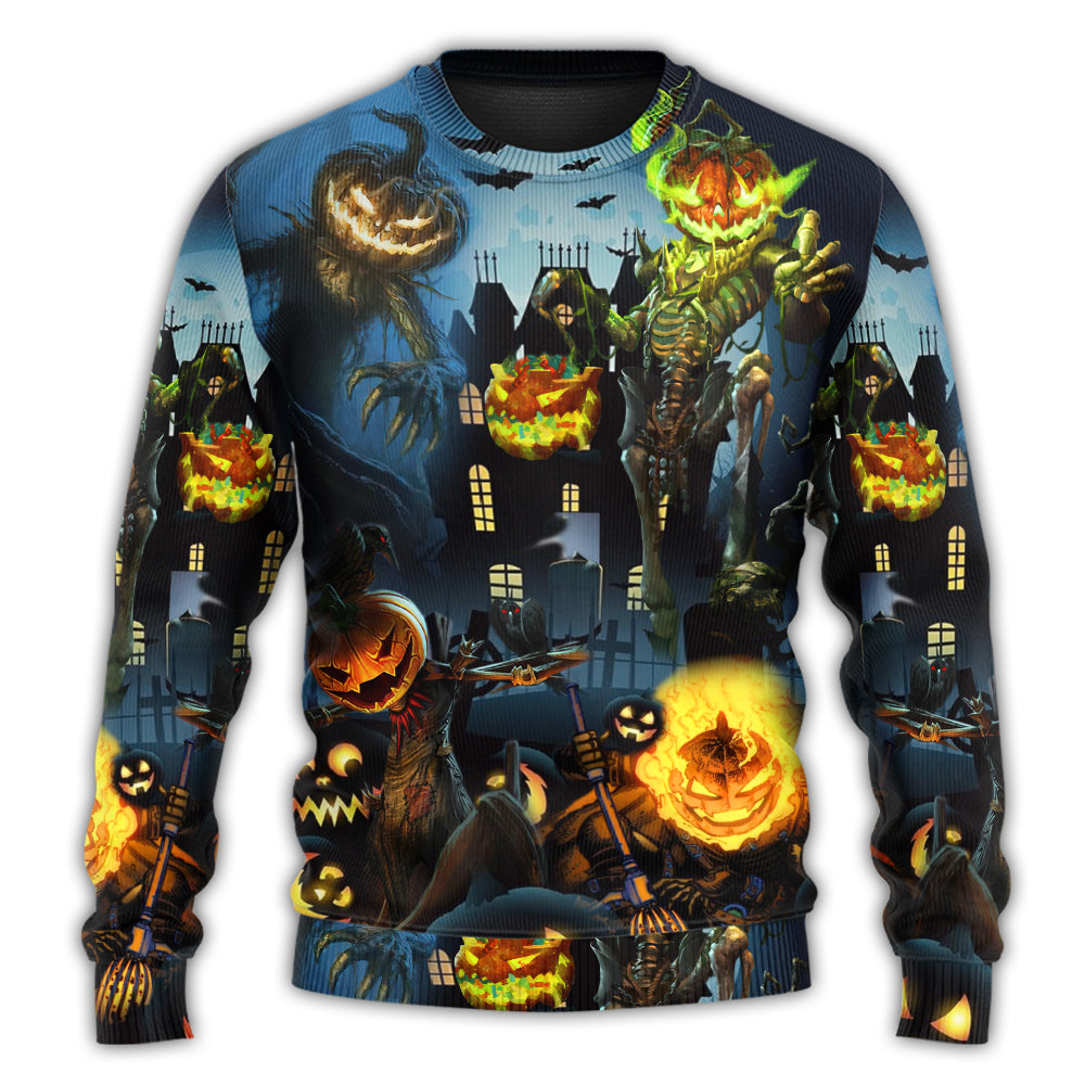 Halloween Pumpkin Night Sky Art – Sweater - Ugly Christmas Sweater