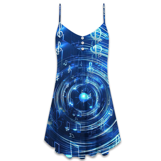 Music Neon Circle Notes – Women's Summer Sleeveless V-Neck Camisole Dress