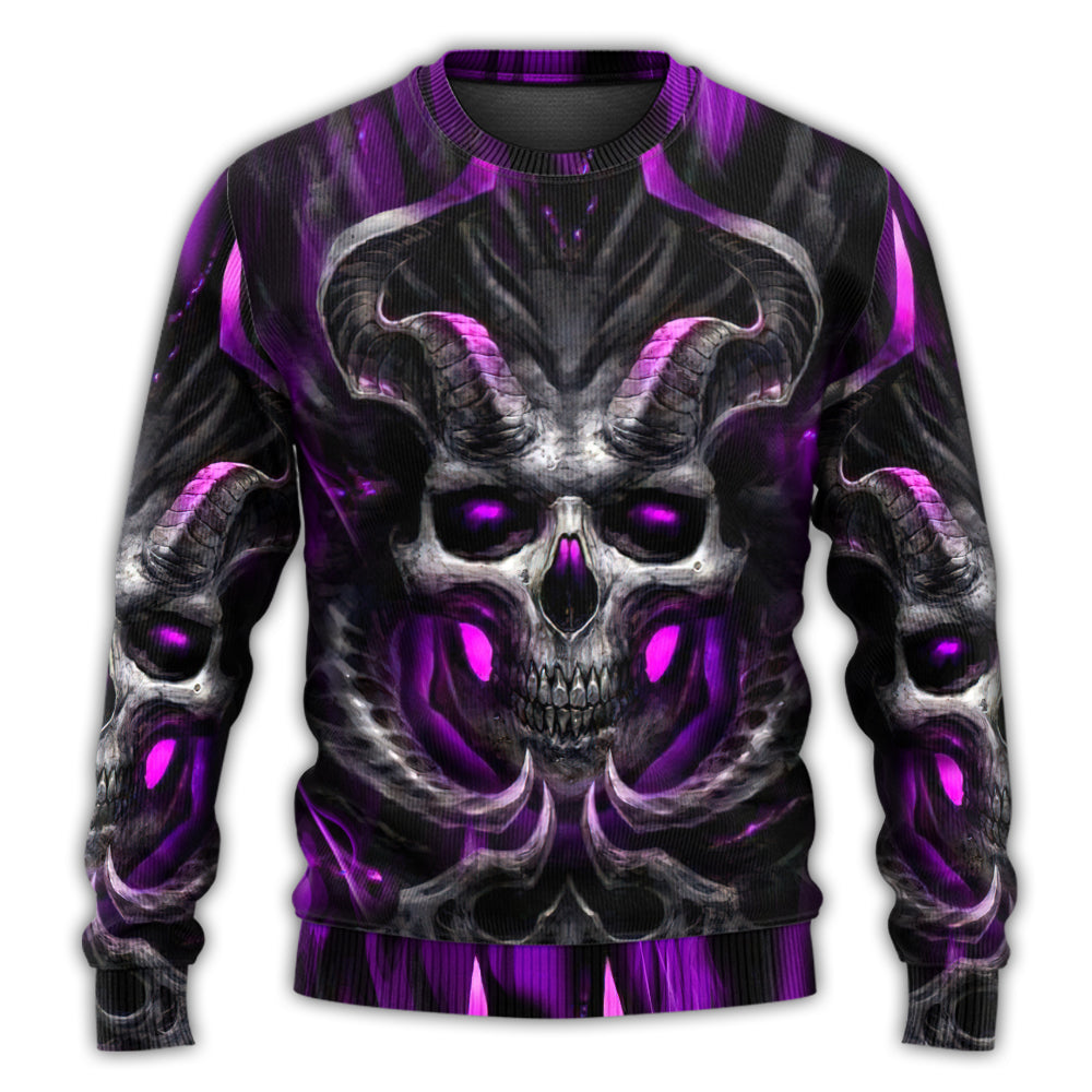 Dark Purple Fire Lightning Skull – Sweater - Ugly Christmas Sweater