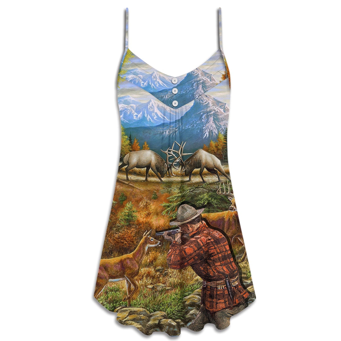Hunting Deer Cool Art – Women's Summer Sleeveless V-Neck Camisole Dress