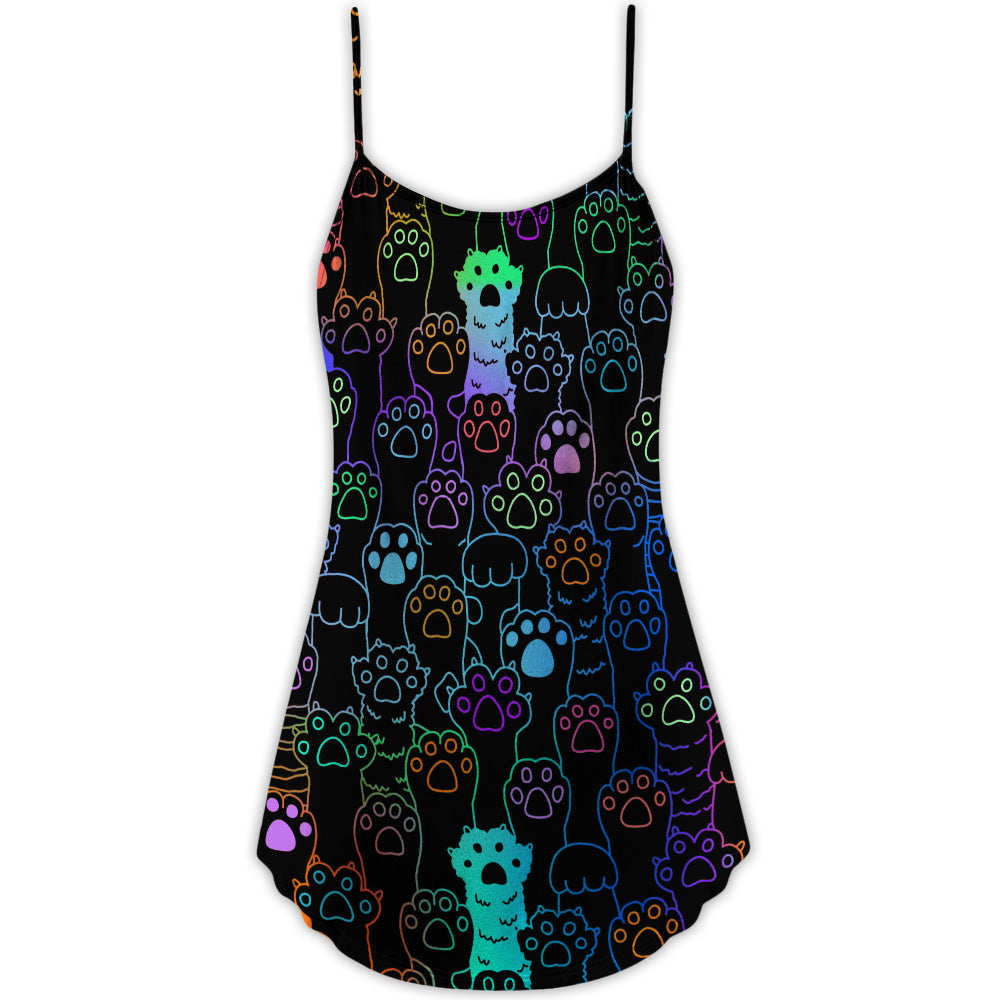 Cute Little Cat Paw Print – Women's Summer Sleeveless V-Neck Camisole Dress