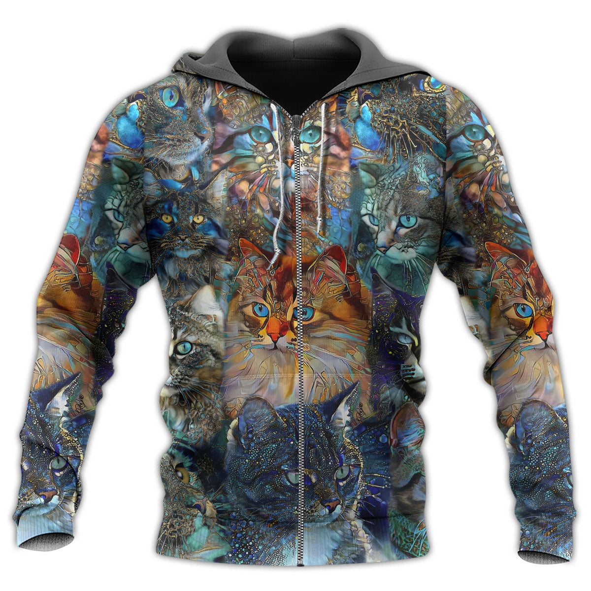 Colorful Glass Style Cat Lover Art – 3D Hoodie