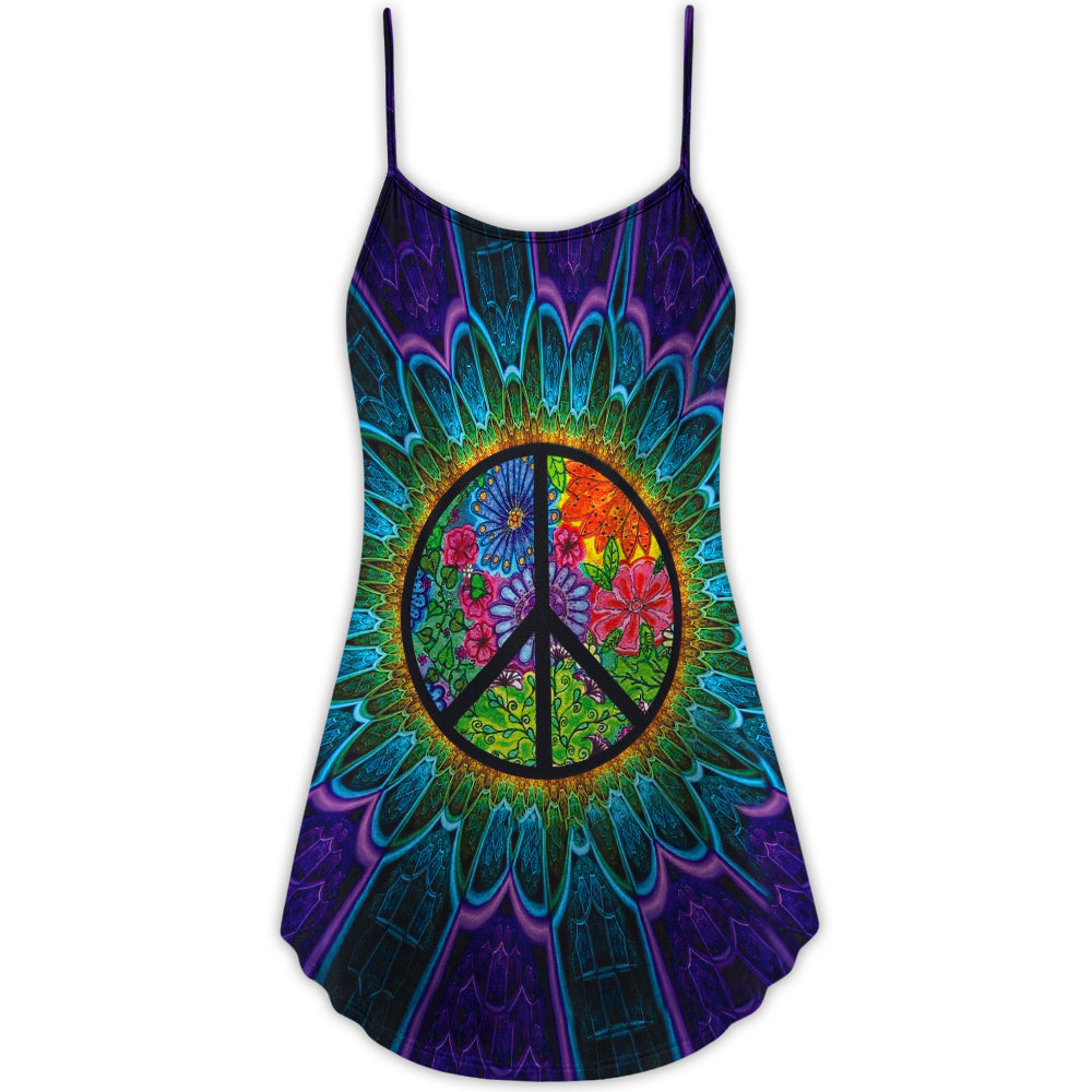 Hippie Peace Sign Lover – Women's Summer Sleeveless V-Neck Camisole Dress