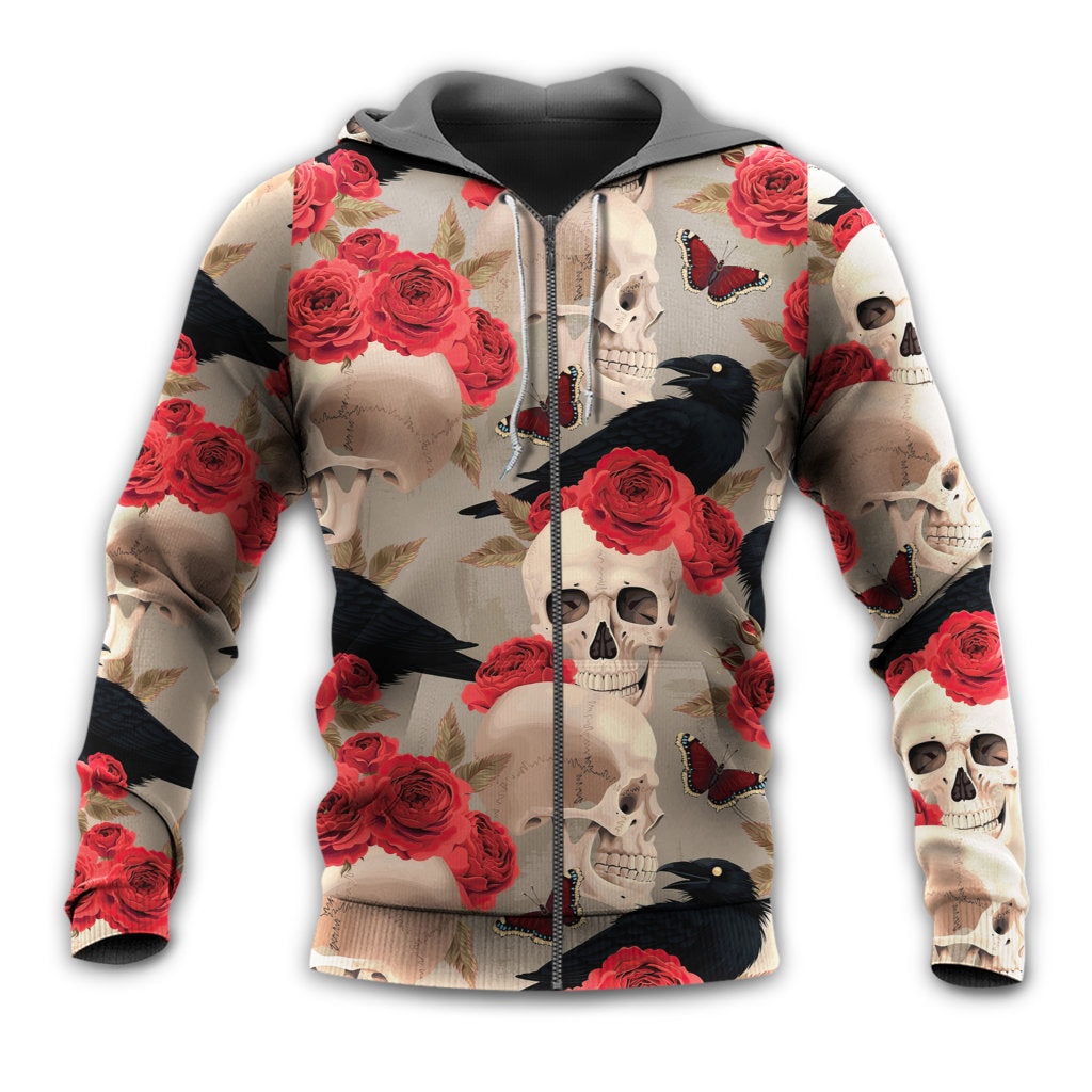 Gothic Skull Rose Raven - 3D Hoodie