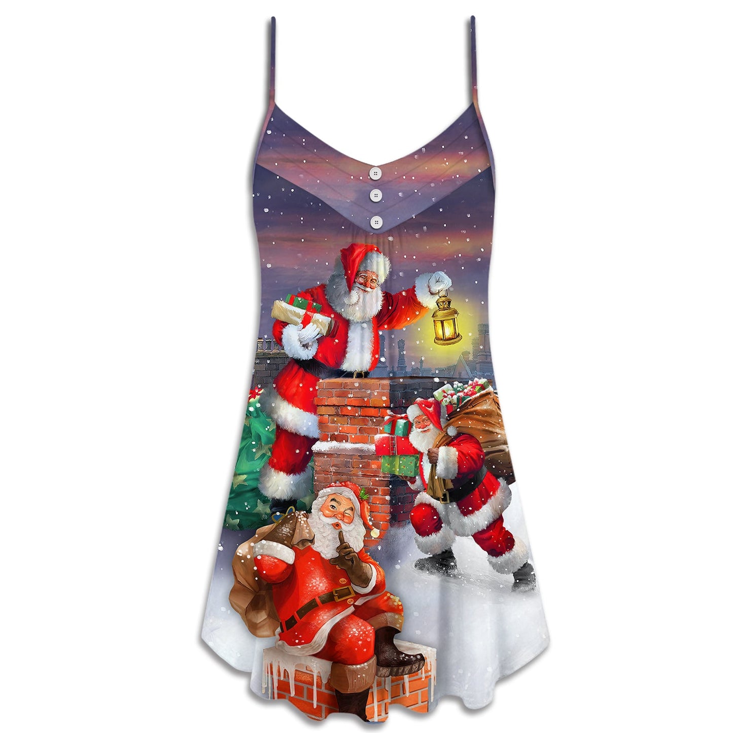 Santa Holiday Fun Art – Women's Summer Sleeveless V-Neck Camisole Dress