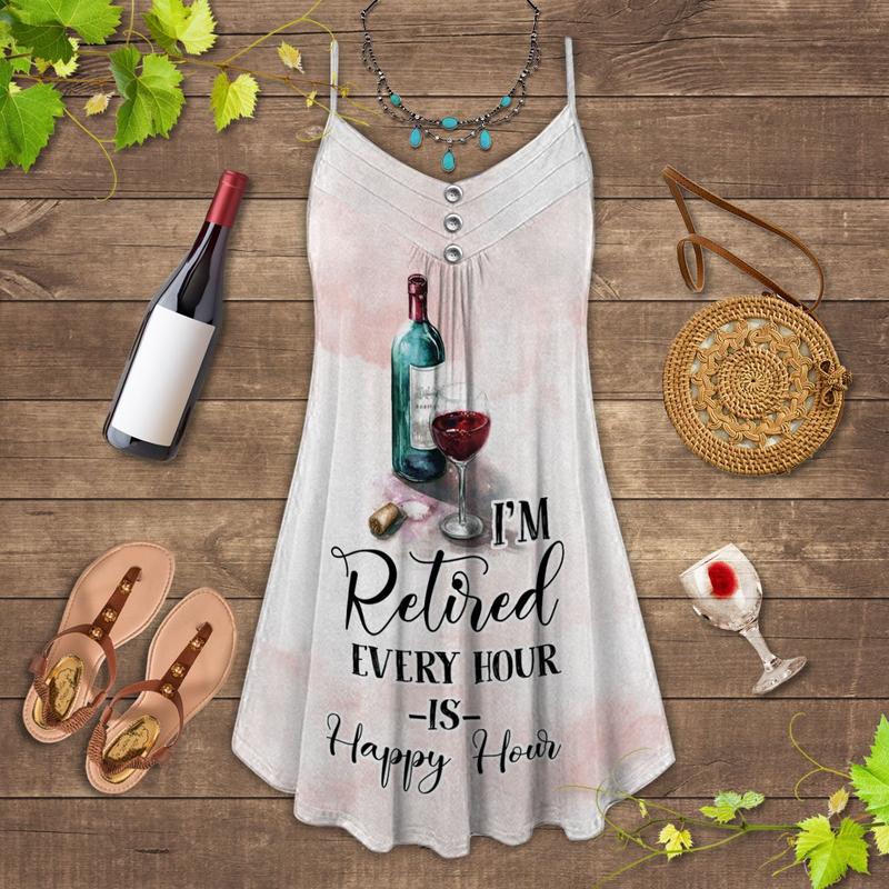 Retired And Loving Wine – Women's Summer Sleeveless V-Neck Camisole Dress
