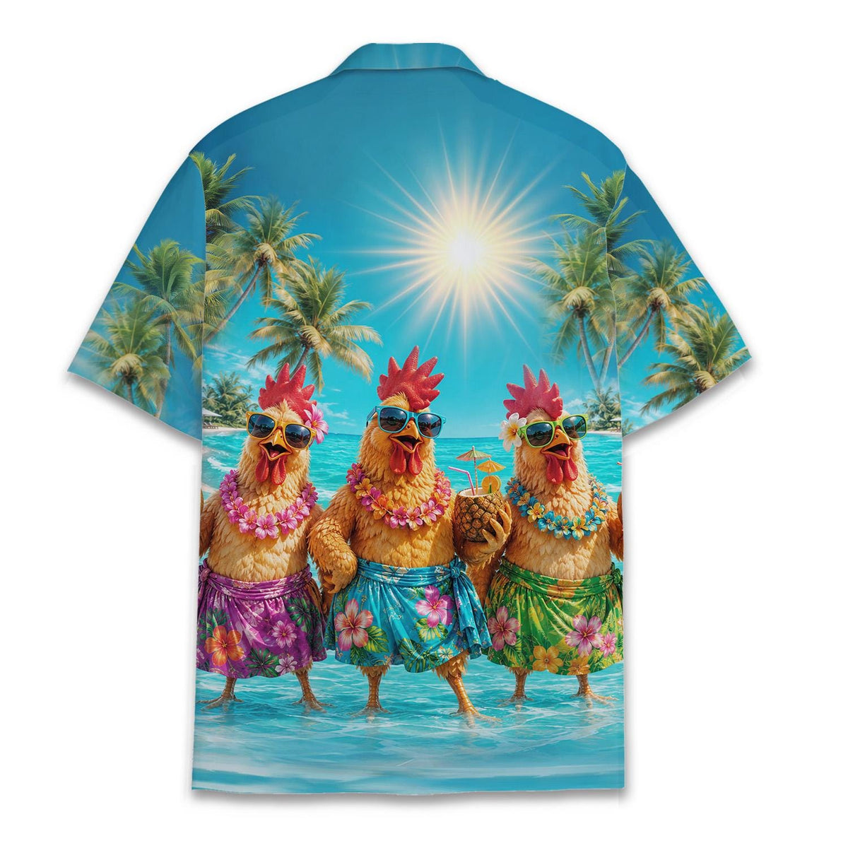 Tropical Chicken Rooster Palm Tree Beach Vacation – Hawaiian Shirt