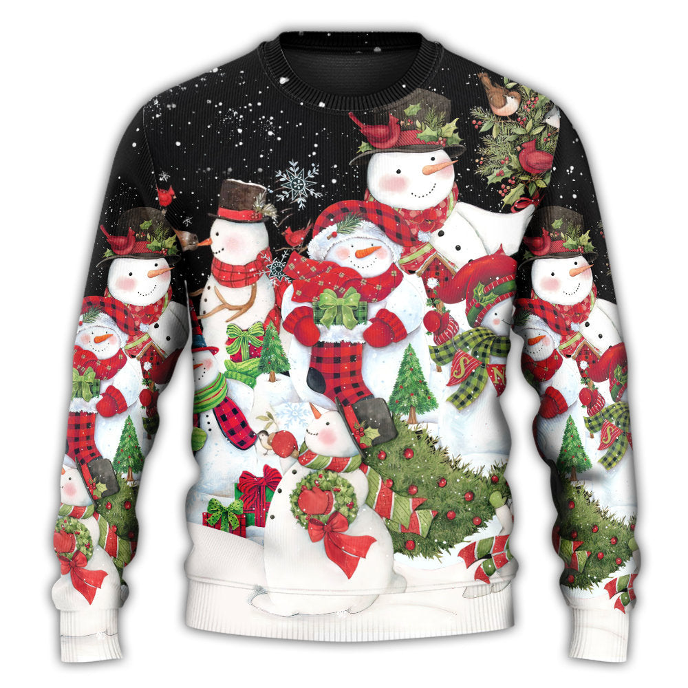 Christmas Cute Snowman Cardinal Happy Xmas – Sweater - Ugly Christmas Sweater