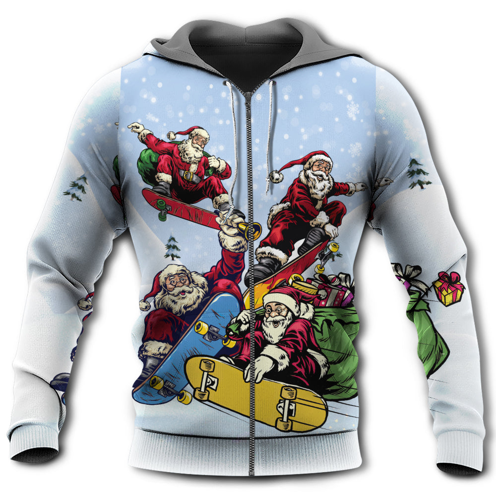 Christmas Santa Skateboard Snow Day - Hoodie