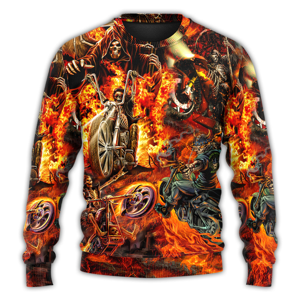 Motorcycle Skull Fire Art Style – Sweater - Ugly Christmas Sweater