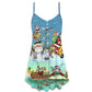 Christmas Cute Santa Happy Mood – Women's Summer Sleeveless V-Neck Camisole Dress
