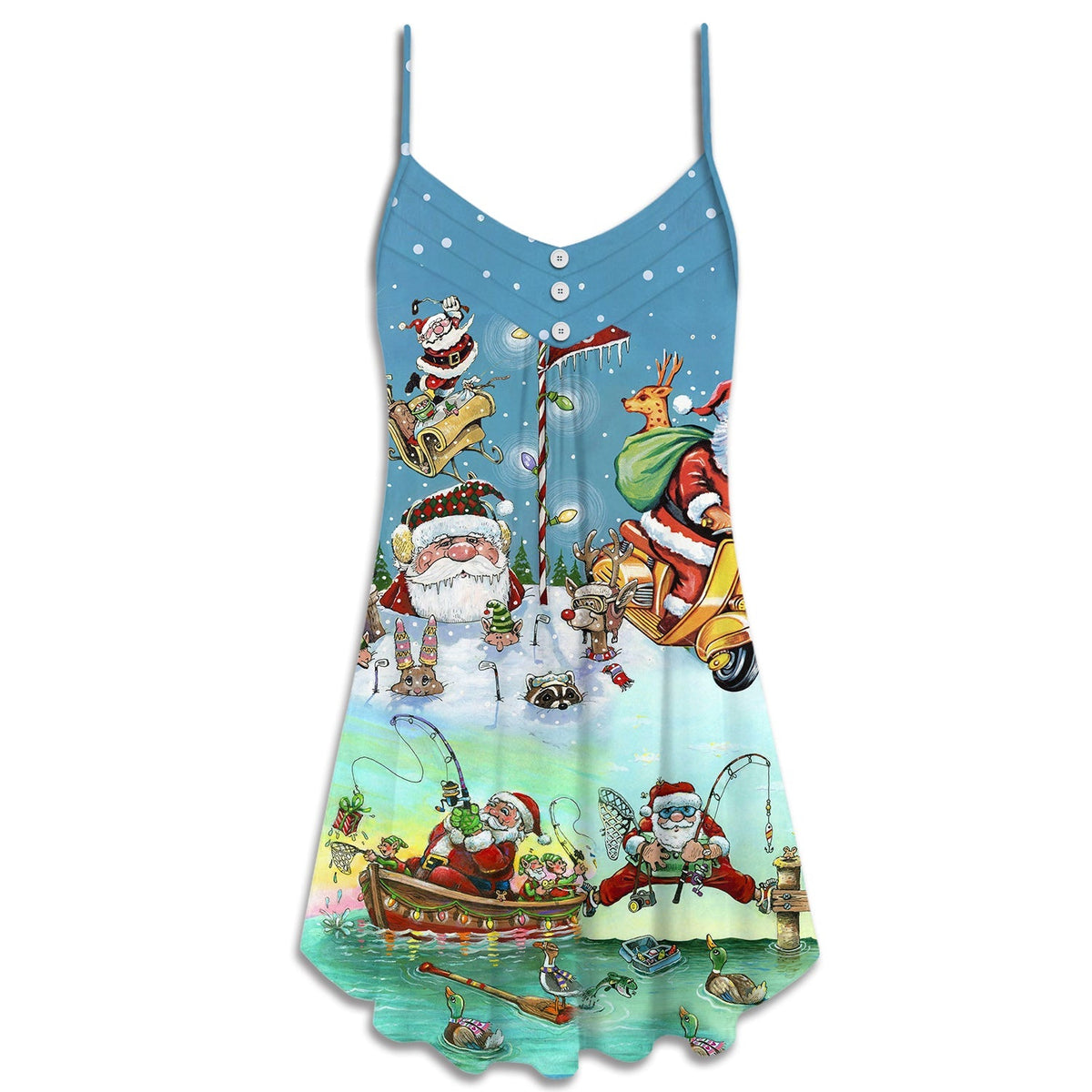 Christmas Cute Santa Happy Mood – Women's Summer Sleeveless V-Neck Camisole Dress