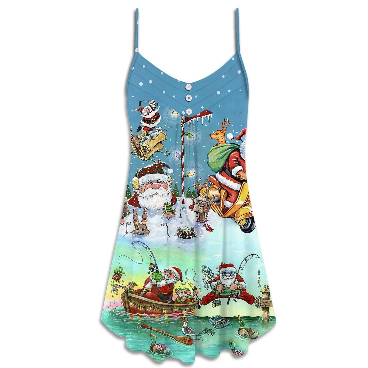 Christmas Cute Santa Happy Mood – Women's Summer Sleeveless V-Neck Camisole Dress