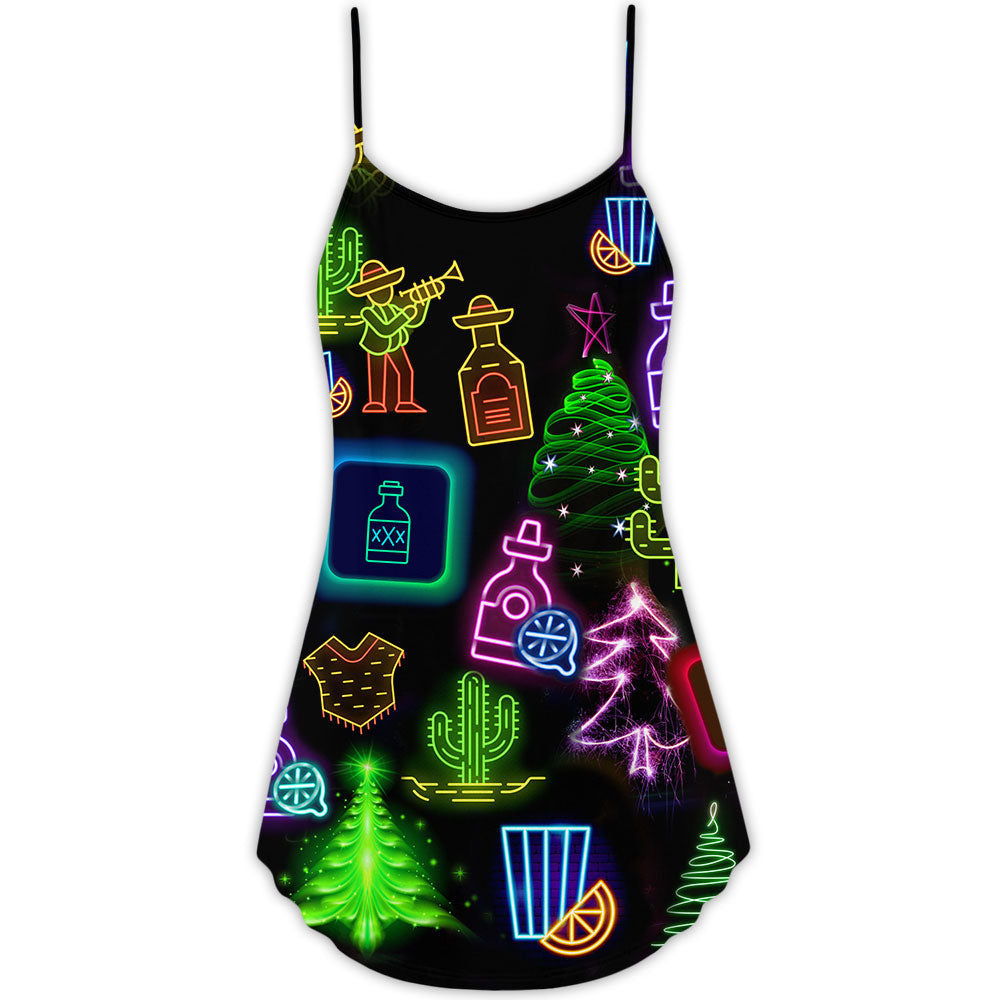 Christmas Tequila Neon Party – Women's Summer Sleeveless V-Neck Camisole Dress