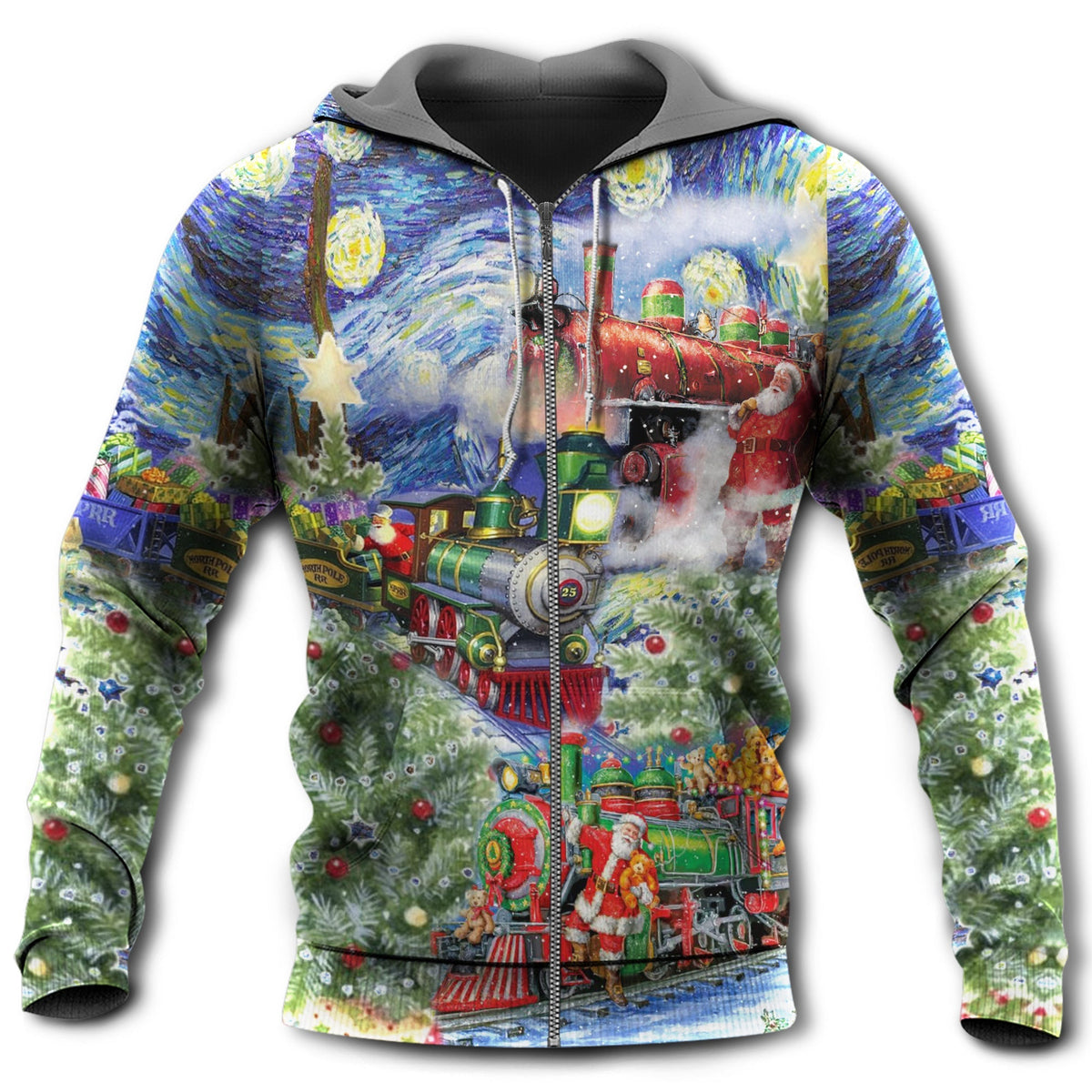Christmas Gift Train Winter Wharf Art – 3D Hoodie