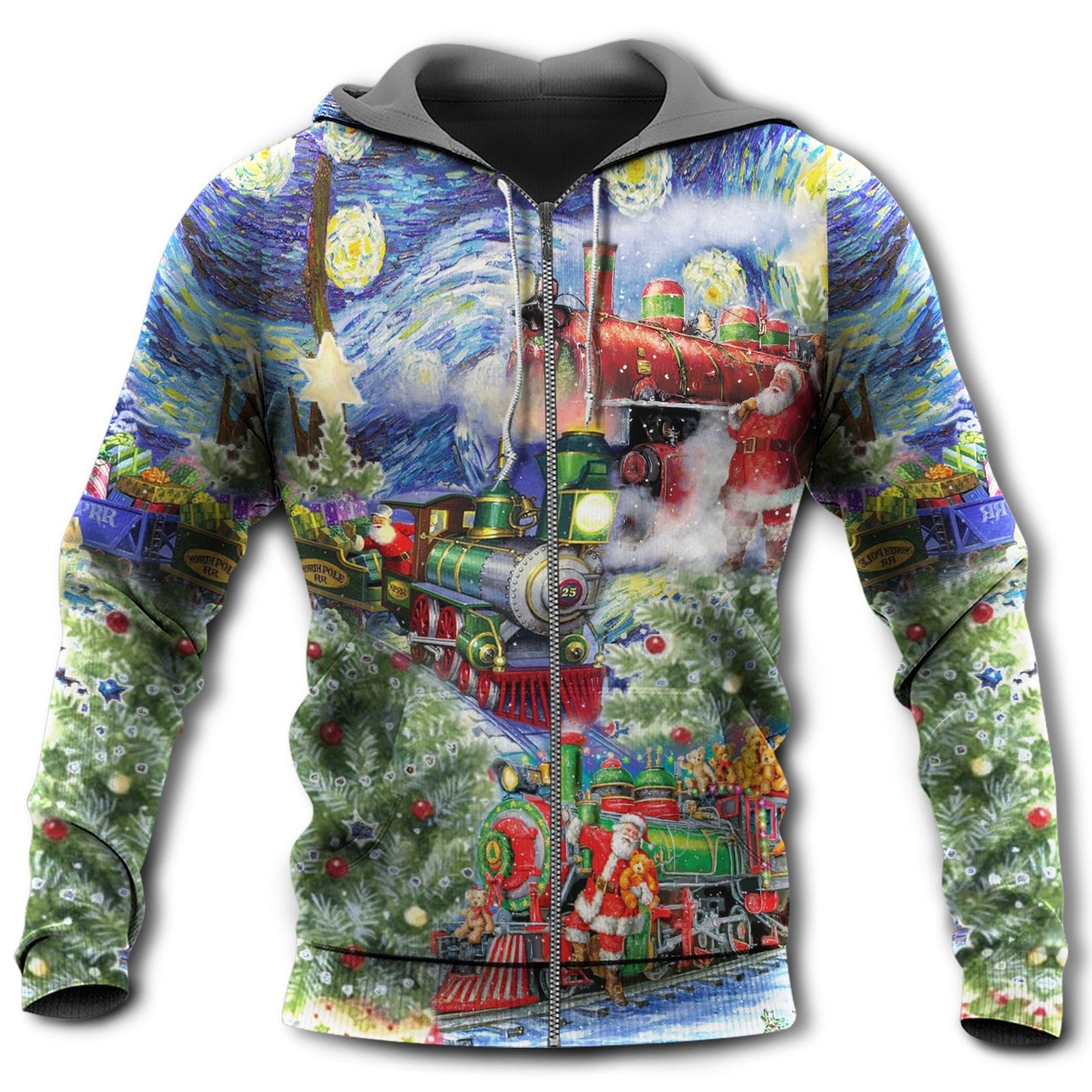 Christmas Gift Train Winter Wharf Art – 3D Hoodie