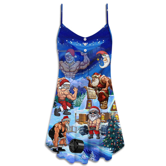 Christmas Funny Santa Strong Style – Women's Summer Sleeveless V-Neck Camisole Dress