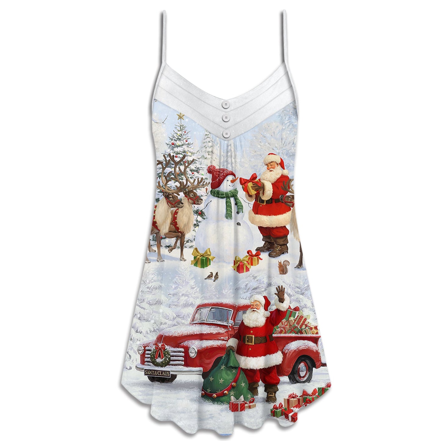 Santa Snow Gift Christmas – Women's Summer Sleeveless V-Neck Camisole Dress