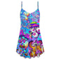 Hippie Mushroom Colorful Cool Style - V-neck Sleeveless Cami Dress - Owls Matrix LTD