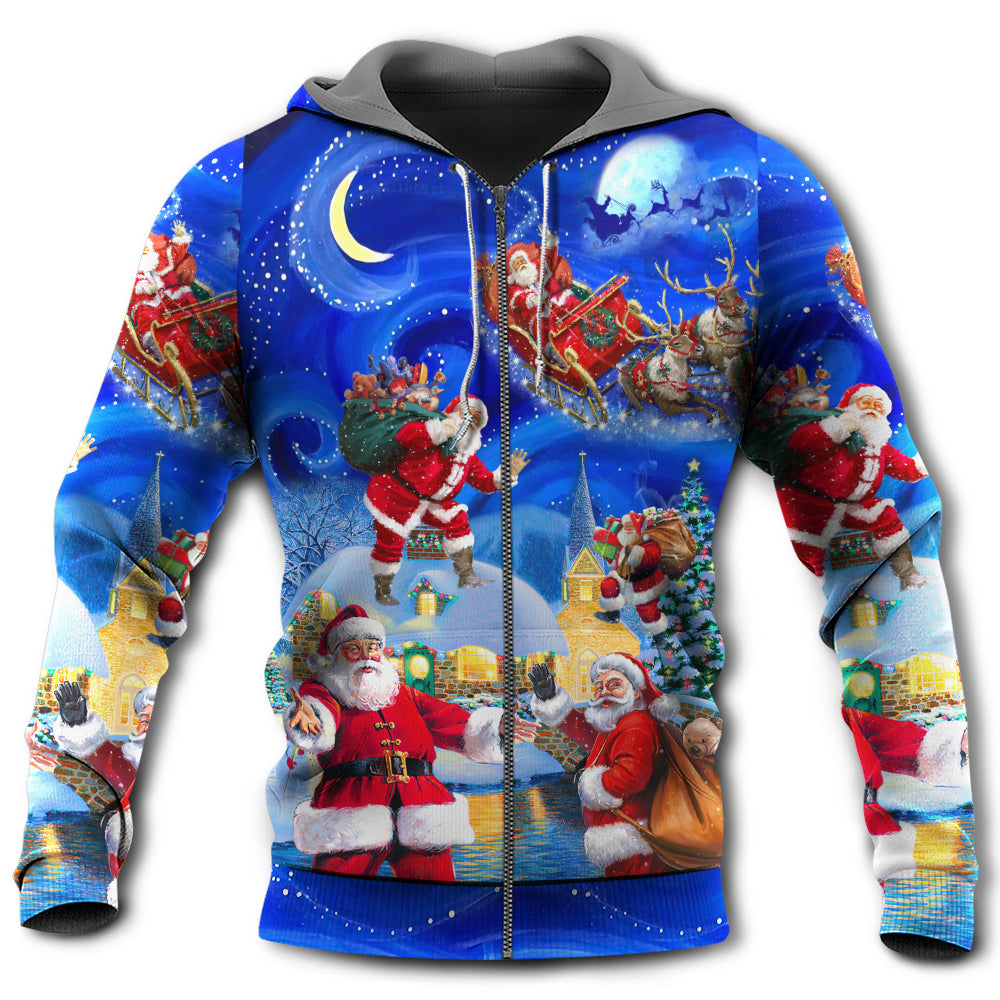 Christmas Santa Town Magic Night Art - Hoodie
