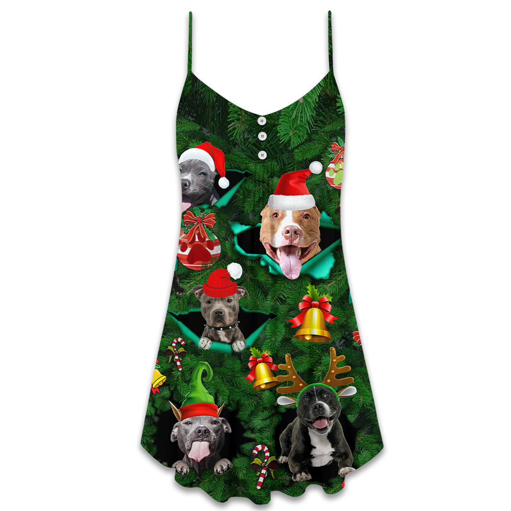 Dog Merry Pitmas Christmas – Women's Summer Sleeveless V-Neck Camisole Dress