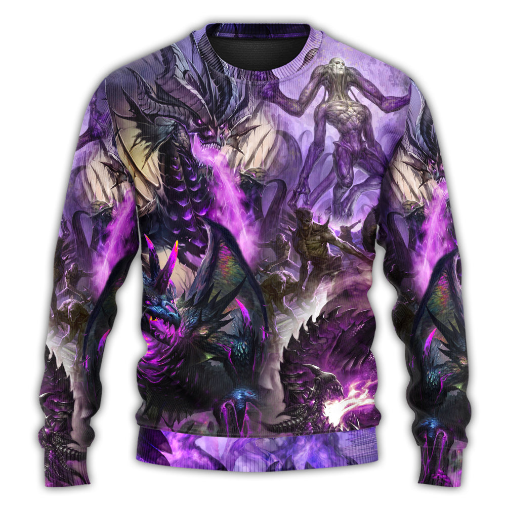 Purple Dragon Skull Lightning Fantasy Art – Sweater - Ugly Christmas Sweater