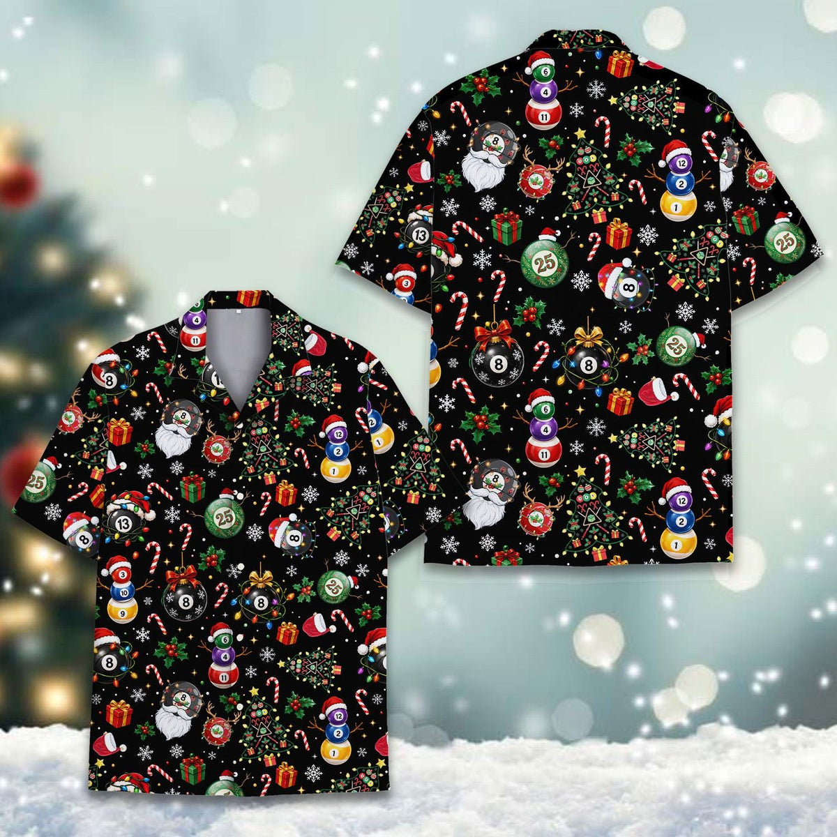 Funny Christmas Billiards Pool Ball Snowman – Hawaiian Shirt