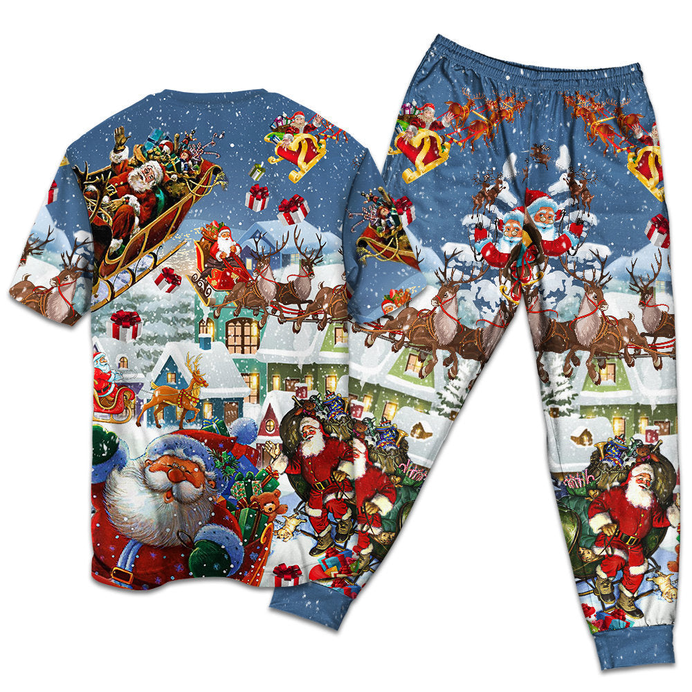 Christmas Say Hi From Santa's Sleigh - Pajamas Short Sleeve - Owls Matrix LTD