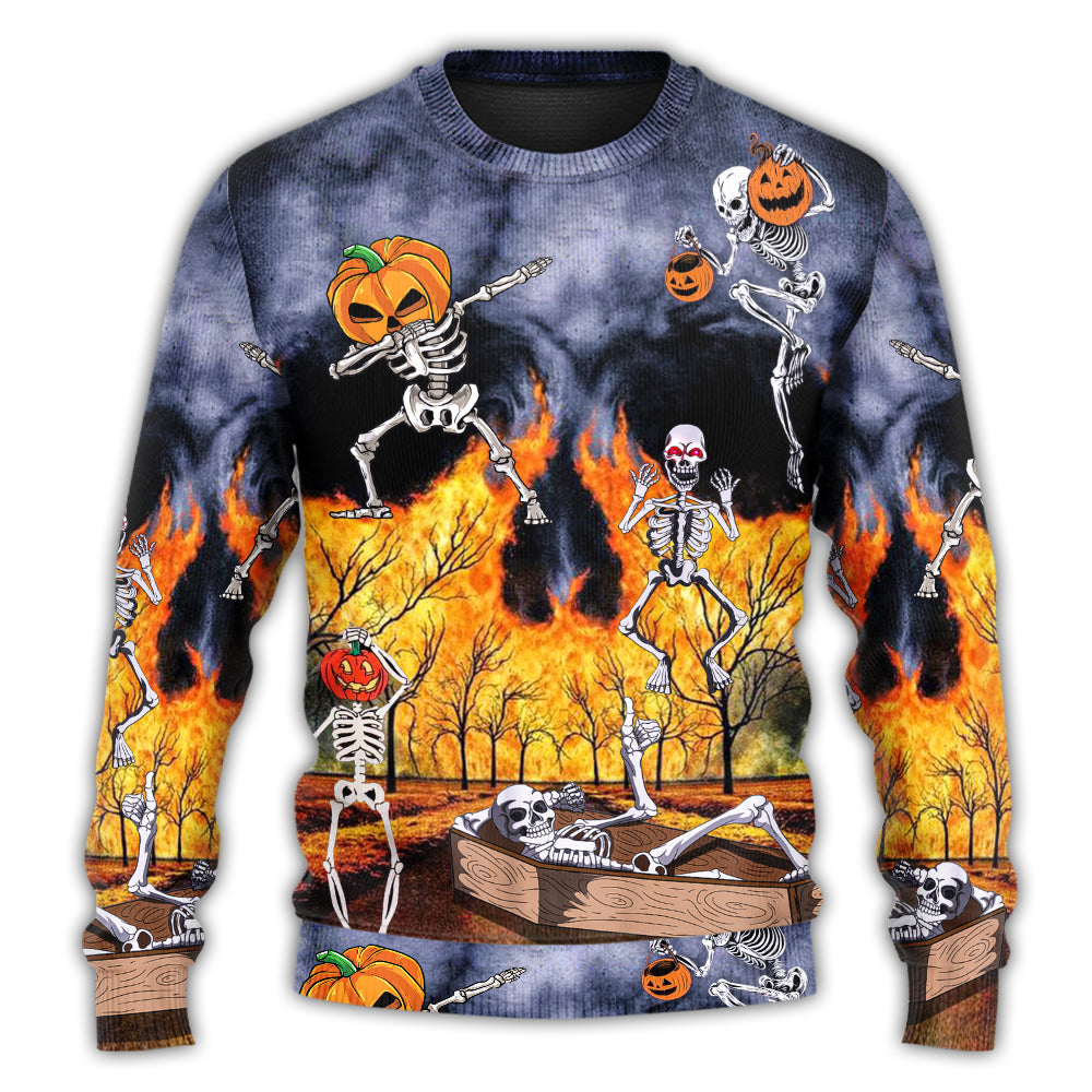 Halloween Skeleton Pumpkin Party Art – Sweater - Ugly Christmas Sweater