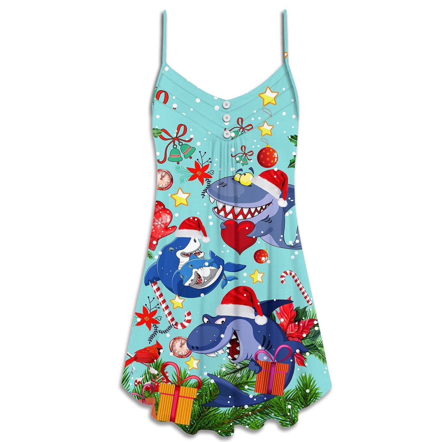 Christmas Funny Shark Holiday – Women's Summer Sleeveless V-Neck Camisole Dress